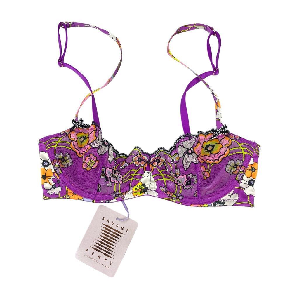 NWT SAVAGE X FENTY Mod Poppy Unlined Lace Balconette Bra Sz 30A - Picture 4 of 8